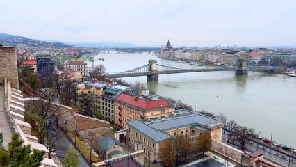 Canvas Print - Top view of Budapest from Buda Castle Hill, Hungary