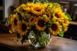 A vase filled with vibrant yellow sunflowers - flower created with generative AI technology