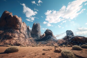 Scenic view of rock formations against sky, Generative AI