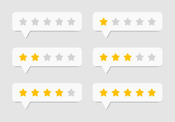 One to five star rating, rate us, review vector icon set isolated on grey background. Customer feedback concept. Vector illustration.