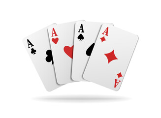 3d realistic vector icon set of ace playing cards. isolated on white background.