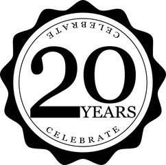 Sticker - Celebrate 20th anniversary seal, black & white vector