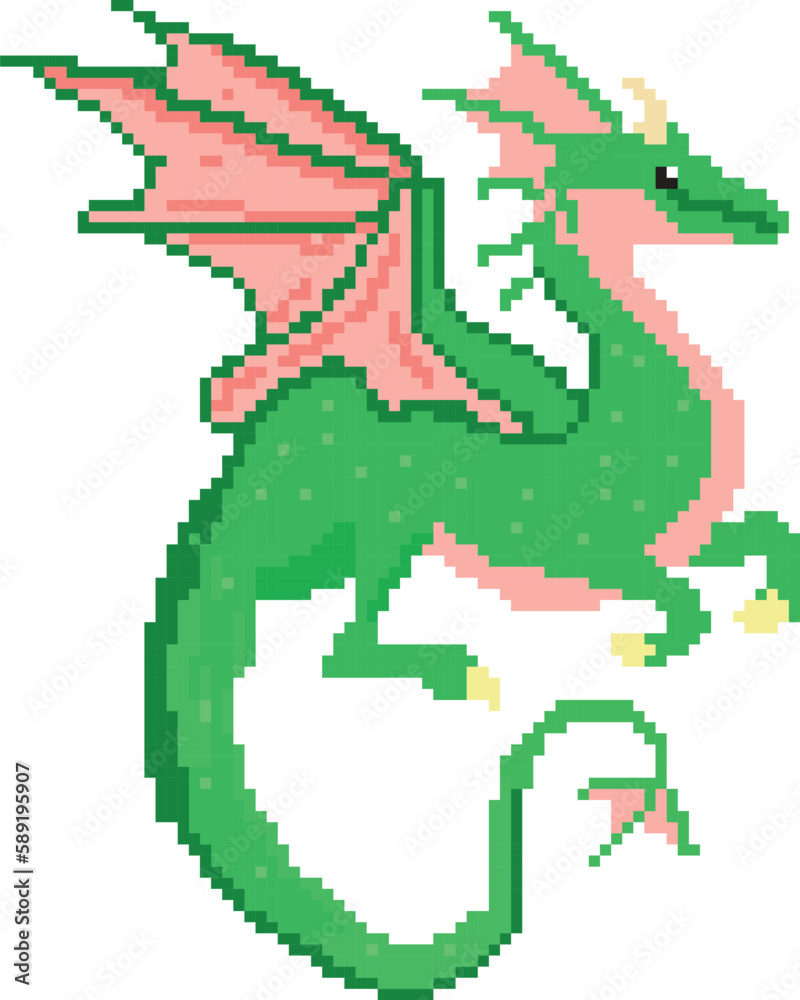 Dragon pixelated icon vector illustration design, Pixel art set ...