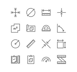 Set of measure related icons, radius, diameter, depth, axis, area and linear variety symbols.	
