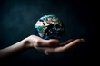 © Mihai Zaharia - Hands holding Planet Earth. Earth Day conceptual illustration. Generative AI