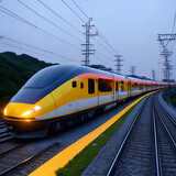 Fototapeta  - hi speed modern moving train, generative art by A.I.