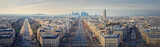 Fototapeta Londyn - Aerial Paris cityscape panorama with view to La Defense metropolitan district, France. Champs-Elysee avenue, beautiful parisian architecture, historic buildings and landmarks on the horizon