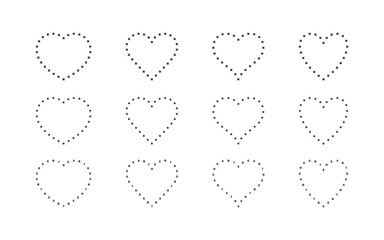 Wall Mural - Heart icons. Hearts made up of dots and letters. Hearts of various shapes. Vector scalable graphics