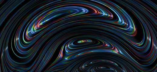 Wall Mural - abstract colorful rainbow swirl line on black. modern texture background