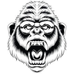 Wall Mural - gorilla head tattoo style in black and white