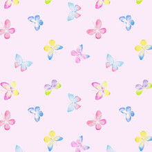 Butterfly Pattern, Colorful Butterflies, Pink Fabric Pattern, Pastel Background With Butterflies, Wallpaper, Pastel, Insects, Watercolor Illustration	