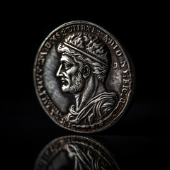 Wall Mural - Silver Roman coin depicting Roman Emperor, ai generative