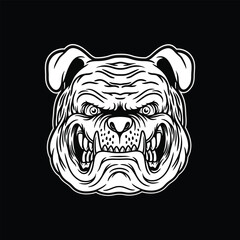 Sticker - Bulldog head mascot Black and White illustration