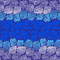  Blue white abstract background with tropical palm leaves in Matisse style. Vector seamless pattern with Scandinavian cut out elements.