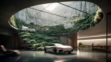 Underground Luxury: Skylit Home With Self-Driving Car For Effortless Transportation On Hidden Roads And Busy Streets, Generative Ai