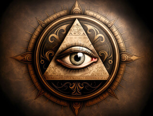 All seeing eye , illuminati symbol in triangle with light Eye of Providence  Generative AI
