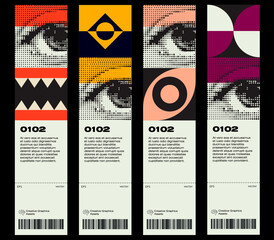Poster - Abstract art geometrical ticket design with editable text and graphics. Modern geometry composition artwork. Bold form graphic design, useful for web art, invitation cards, posters, prints.