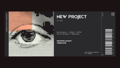 Poster - Modern exhibition ticket template layout made with abstract vector geometric shapes. Brutalism inspired graphics. Great for branding presentation, poster, cover, art, tickets, prints, etc.