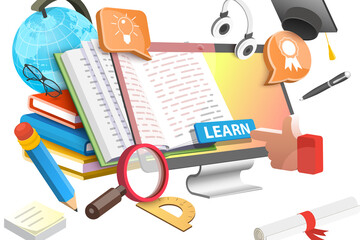 3D  Conceptual Illustration of Online Education