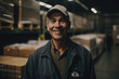 © ADDICTIVE STOCK - Generative AI illustration of mature male worker in casual coverall clothes and cap smiling and looking at camera while standing in modern store