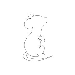 Wall Mural - Single continuous line drawing of little cute mouse for logo identity. Funny mice mammal animal mascot concept for pet lover club icon. Modern one line draw design vector illustration graphic
