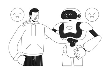 Poster - ai in everyday life black and white concept vector spot illustration. editable 2d flat monochrome ca