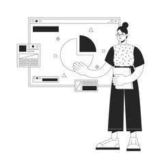 Poster - planning manager black and white concept vector spot illustration. editable 2d flat monochrome carto