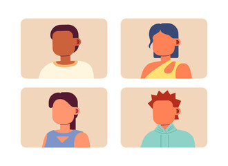 Fototapete - Online video meeting with employees on screens semi flat color vector icons set. Editable full sized elements on white. Simple cartoon style spot illustrations pack for web graphic design, animation
