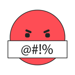 Poster - Red angry emoji with censored swearing linear flat color vector icon. Editable thin line element on white. Simple lineart cartoon style spot illustration for web graphic design and animation