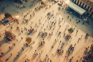 Busy Pedestrian Street aerial. Generative ai.