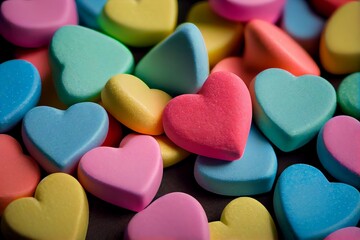 Poster - Colorful hearts on a dark background. Shallow depth of field. Generative AI