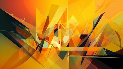 Sticker - Yellow abstract colorful geometric lines 2D illustra Generative AI