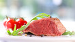 ribeye steak beef in plate with salad and tomato- restaurant menu