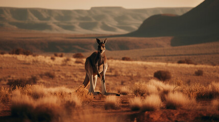 Poster - A kangaroo hopping in an Australian landscape Generative AI