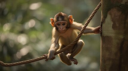 Canvas Print - A clever monkey swinging from branch to branch Generative AI