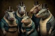 © Andrea Izzotti - hippo animals dressed in victorian era clothing illustration generative ai