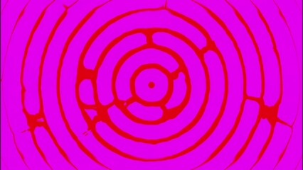 Poster - Pink background with red circled circles. Design. Small circles of different frames of a bright shade hypnotize in 3d format.