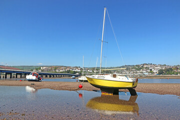 Poster - 	
Boats on the River Teign at Shaldon, Devon, at low tide	