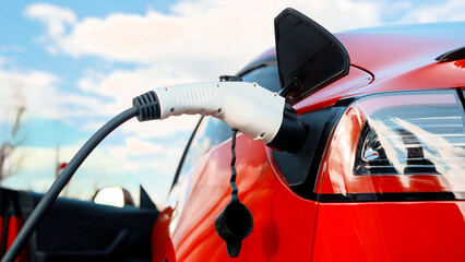 Charging electric red car