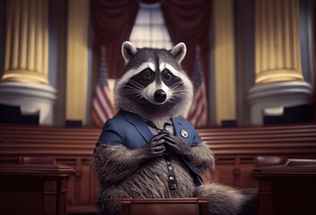 Wall Mural - Raccoon Politician Giving Political Speech Generative AI