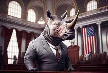 Wall Mural - Rhino Politician Giving Political Speech Generative AI