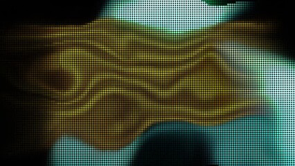 Poster - Golden retro wavy screen with moving shapes. Motion. Monitor with blinking colorful wavy lines.