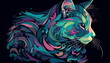© Dind's_Project - Cat with wavy art style depiction, isolated on black background. Based on Generative Ai.