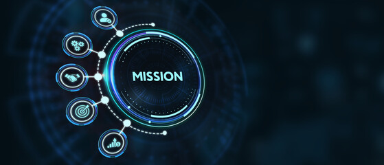 Mission concept. Financial success concept on virtual screen. Business, technology, internet and networking concept. 3d illustration