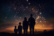 © Supermelon - AI Generative Illustration of a family looking at fireworks exploding in multiple colors over the sky at night