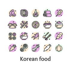 Sticker - Korean Food Sign Color Thin Line Icon Set Include of Bibimbap, Bulgogi and Gimbap. Vector illustration of Icons