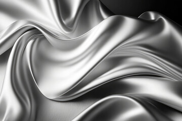 ai generated beautiful elegant silver soft silk satin fabric background with waves and folds