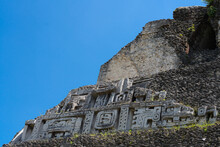 Mayan temple symbols closeup in Belize