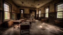 A Haunted Abandoned School With Twisted Foreboding Generative AI