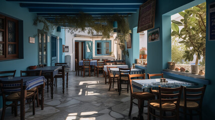 Poster - A Greek taverna with fresh seafood and lively atmosp Generative AI